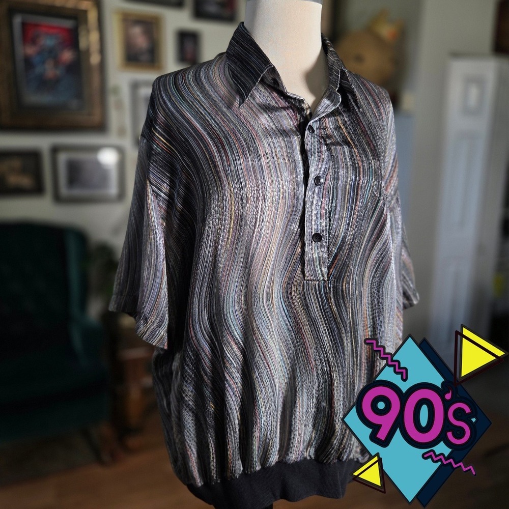 Vintage 90s Alan Stuart Mens XL Polo Shirt Short Sleeve Button Pullover Shirt‎